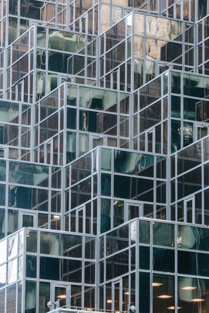 Structured building with reflections